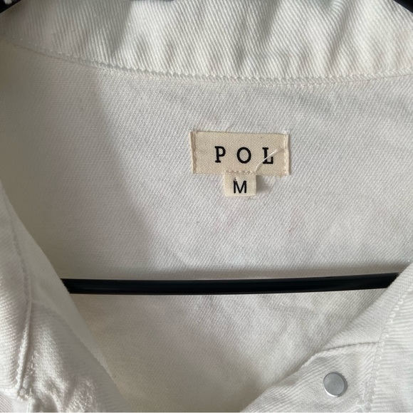 POL White Distressed Jean Jacket with Crochet Sleeves Size Medium - Picture 10 of 12